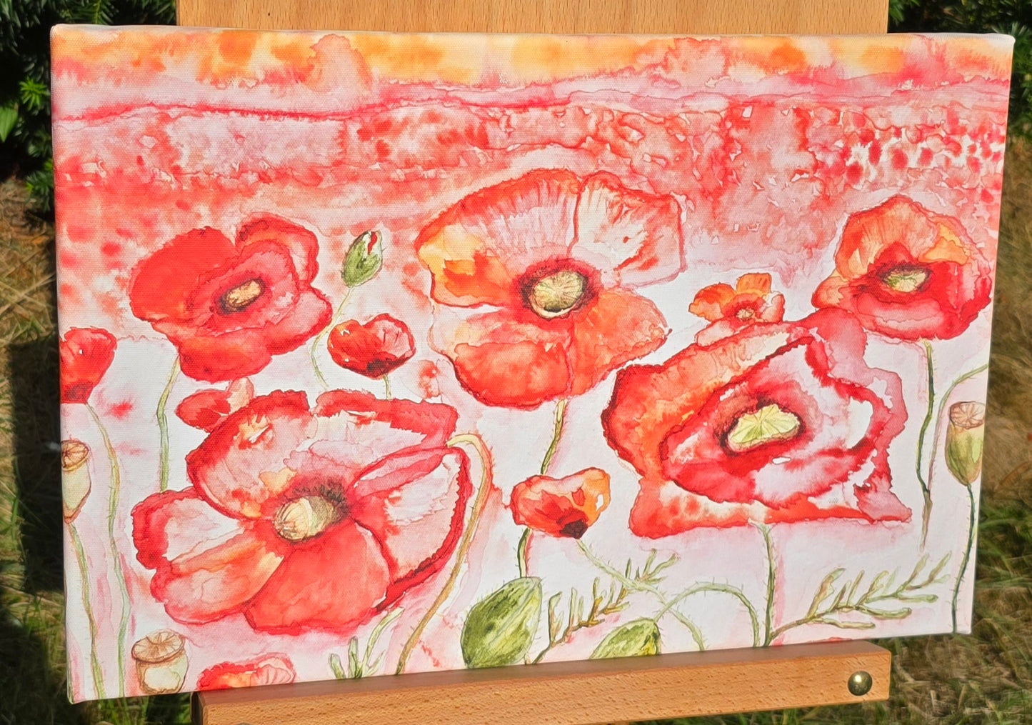 Kunstdruck Mohnblumenfeld auf Leinwand 45x30 cm (Druck)