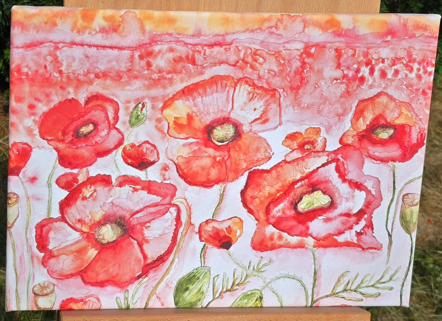 Kunstdruck Mohnblumenfeld auf Leinwand 45x30 cm (Druck)