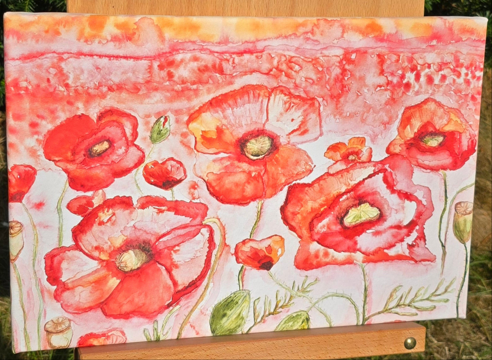 Kunstdruck Mohnblumenfeld auf Leinwand 45x30 cm (Druck)