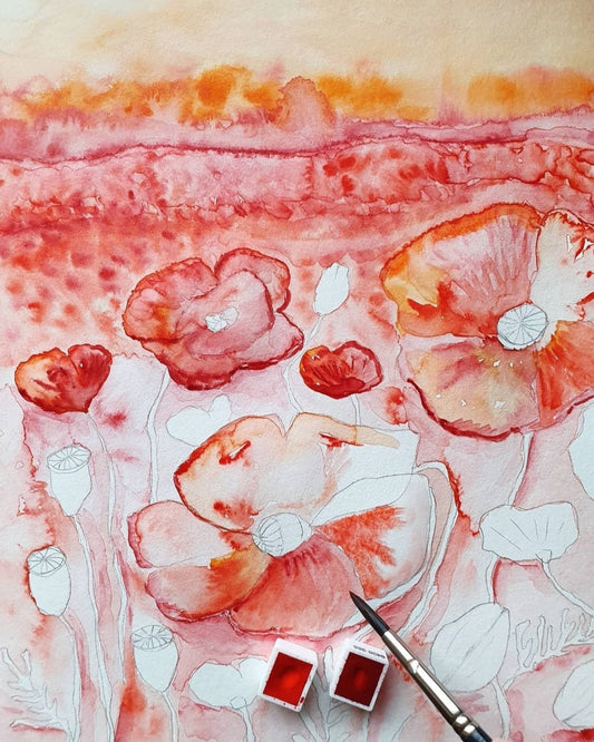 Mohnblumenfeld Aquarell (Original-Gemälde)