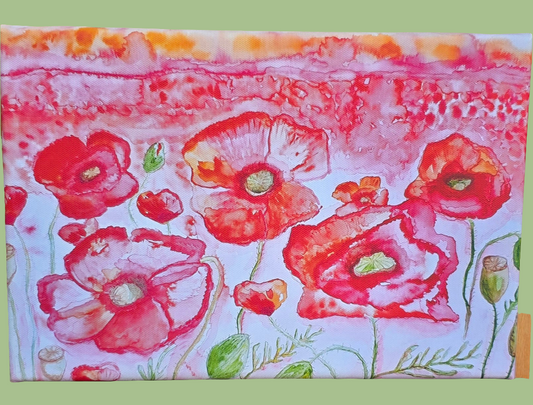 Kunstdruck / Fine Art Print Mohnblumenfeld auf Leinwand / Holzkeilrahmen 20x30 cm (Druck)