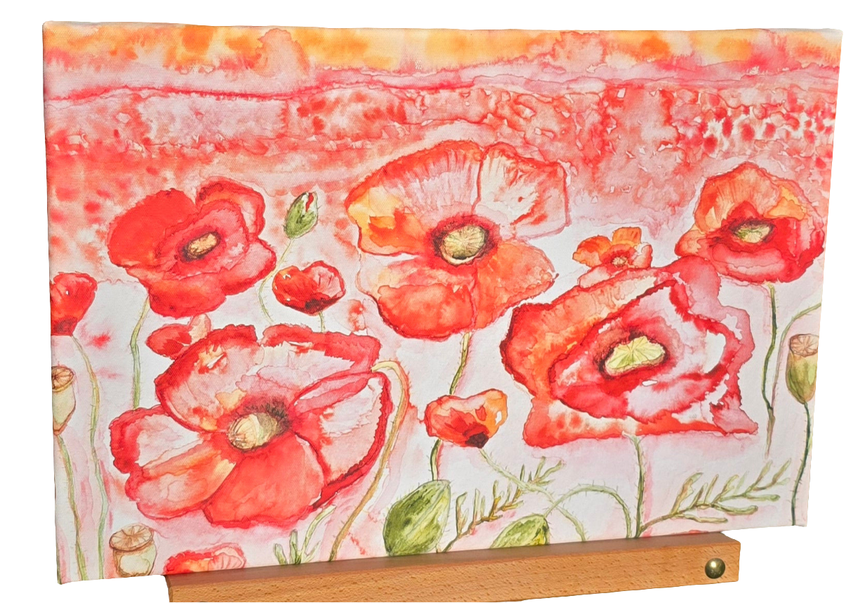 Kunstdruck Mohnblumenfeld auf Leinwand 45x30 cm (Druck)